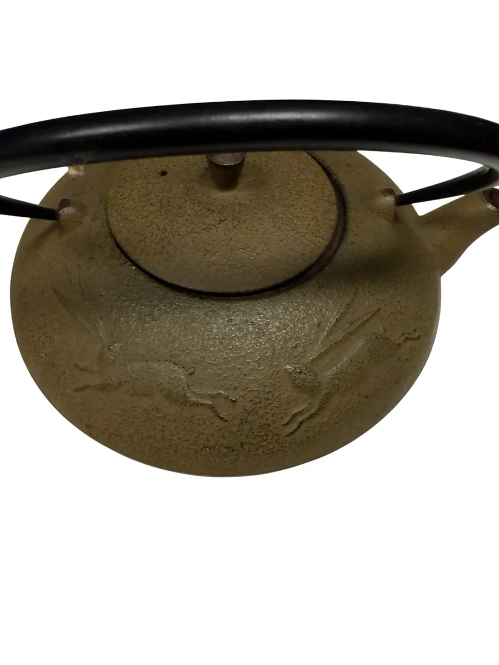 VTG Cast Iron Tetsubin Japanese-Style Teapot Stamped Rabbit Design 6.25in